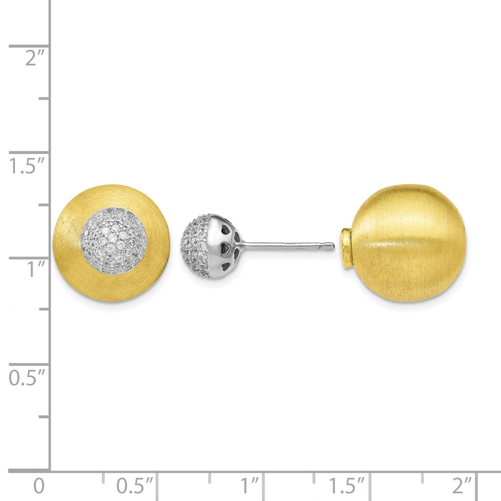 Sterling Silver Gold-Tone Cz Front Back Earrings