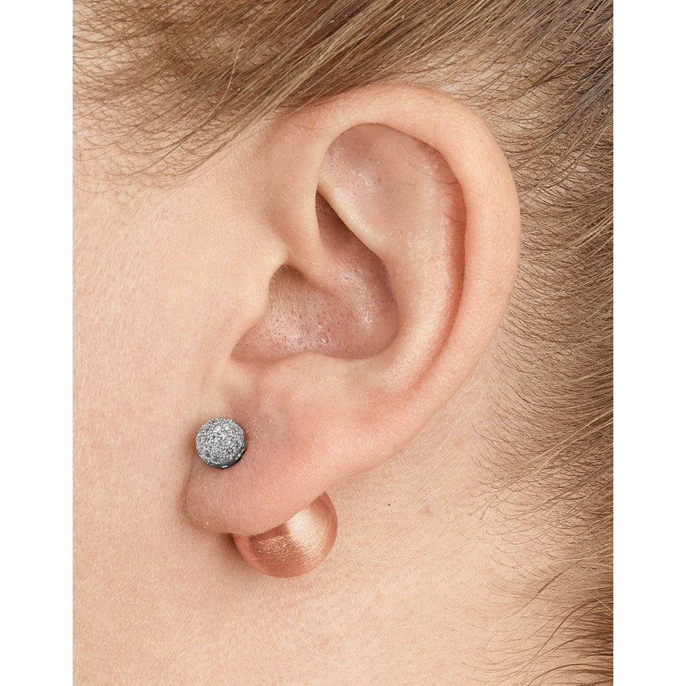Sterling Silver Rose-Tone Cz Front Back Earrings