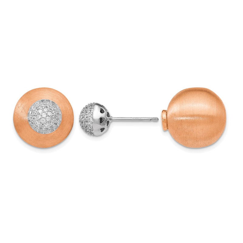 Sterling Silver Rose-Tone Cz Front Back Earrings