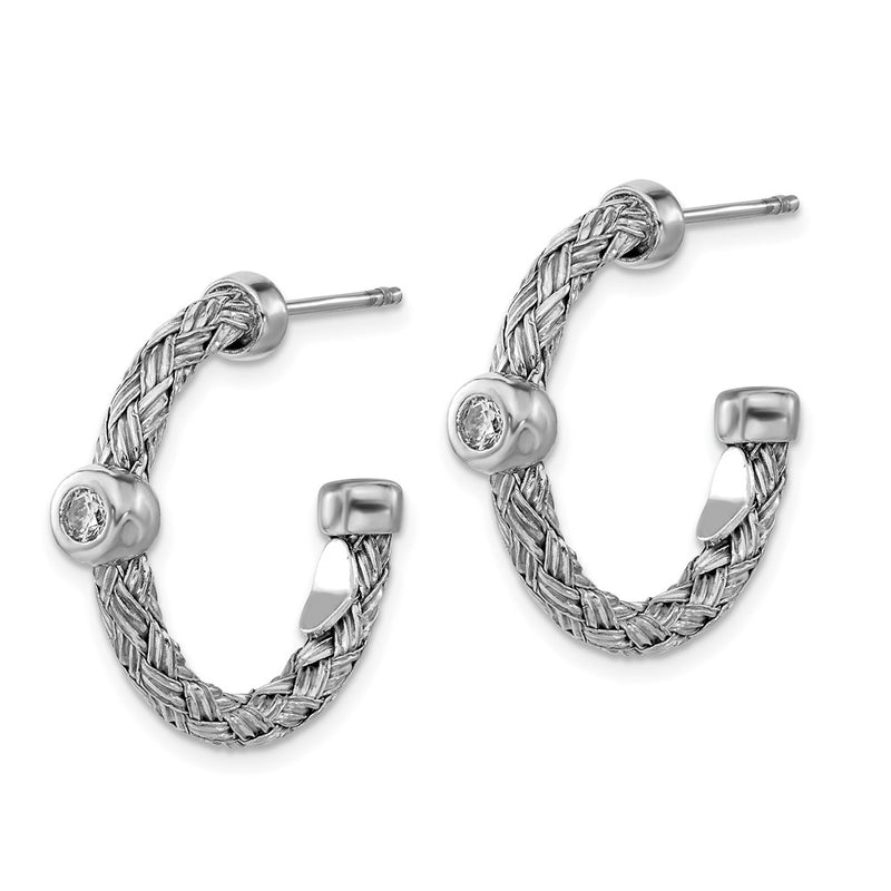 Sterling Silver Polished Woven Cz Hoop Earrings
