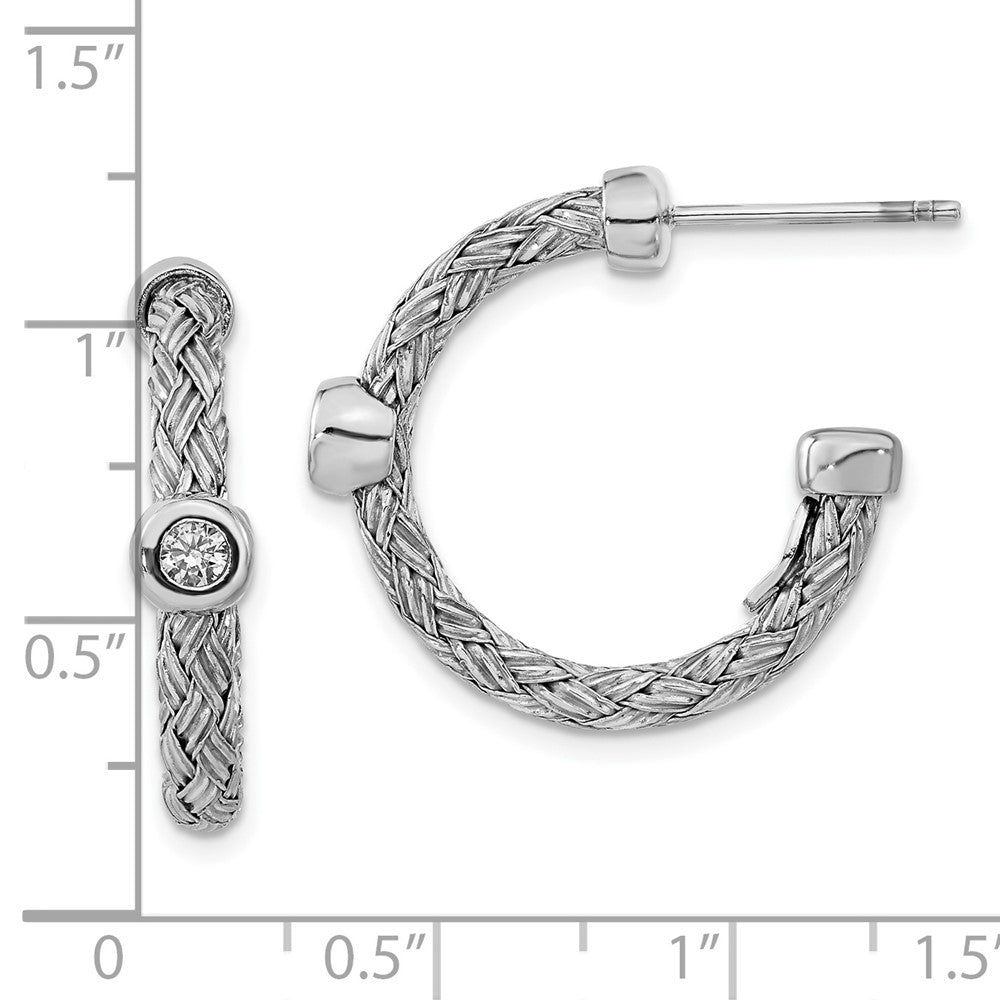 Sterling Silver Polished Woven Cz Hoop Earrings