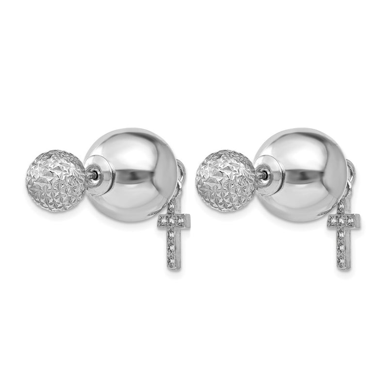 Sterling Silver Rhodium-Plated Cz Cross Front And Back Earrings