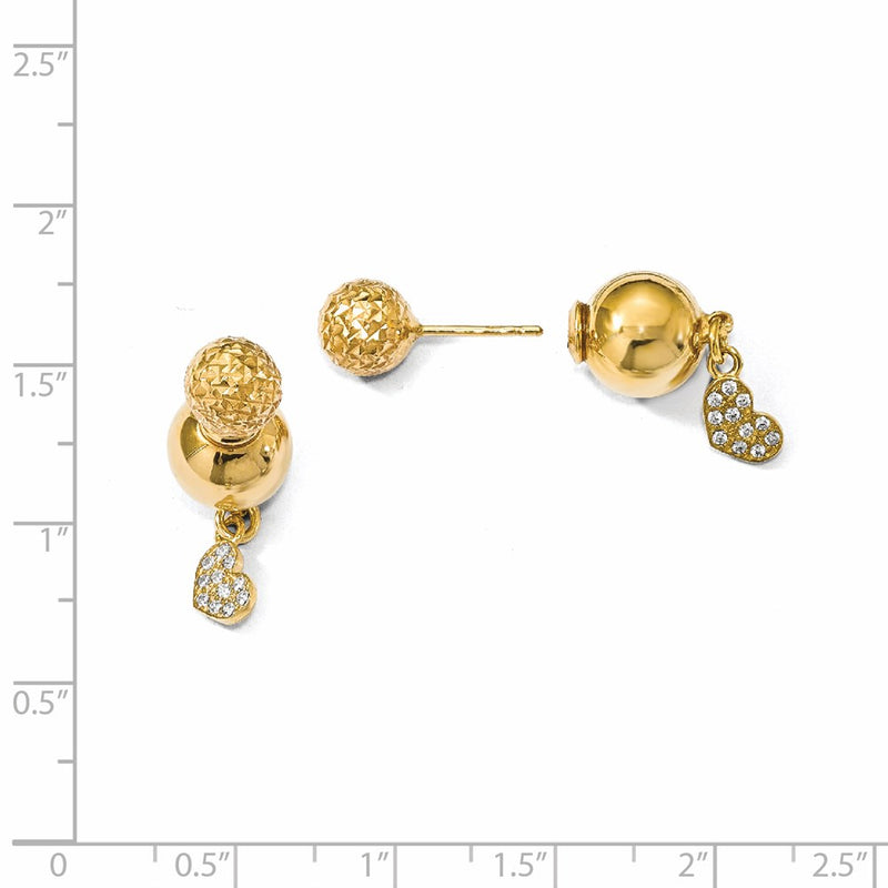 Ss/Gold Plated Sterling Silver Gold-Plated Cz Heart Front And Back Earrings