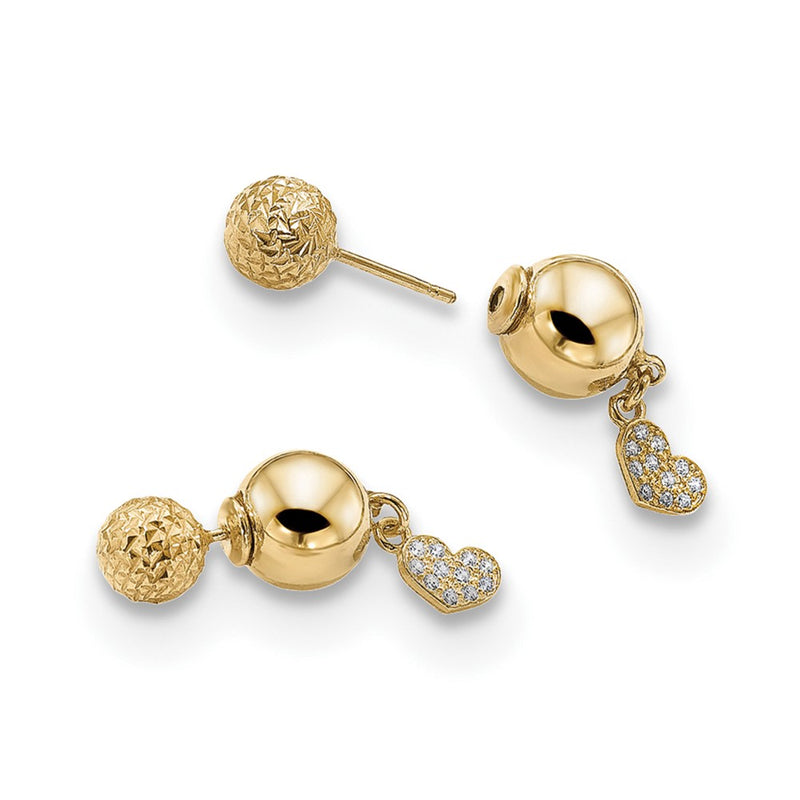 Ss/Gold Plated Sterling Silver Gold-Plated Cz Heart Front And Back Earrings