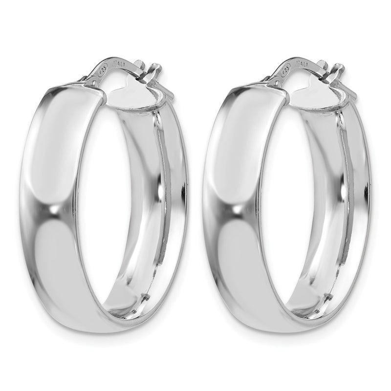 Sterling Silver Rhodium-Plated Oval Hoop Earrings