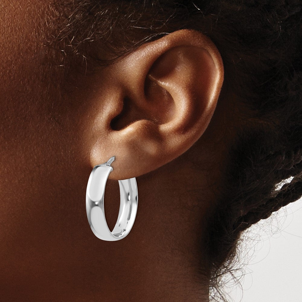 Sterling Silver Rhodium-Plated Oval Hoop Earrings
