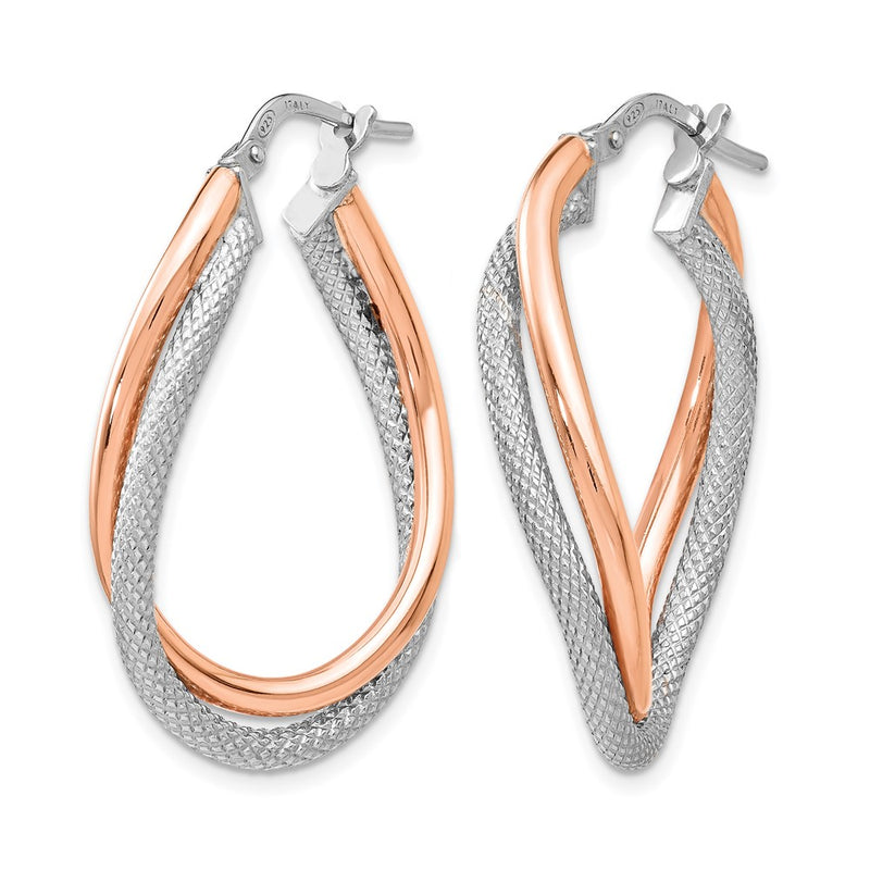 Sterling Silver Rose-Tone Textured Hoop Earrings