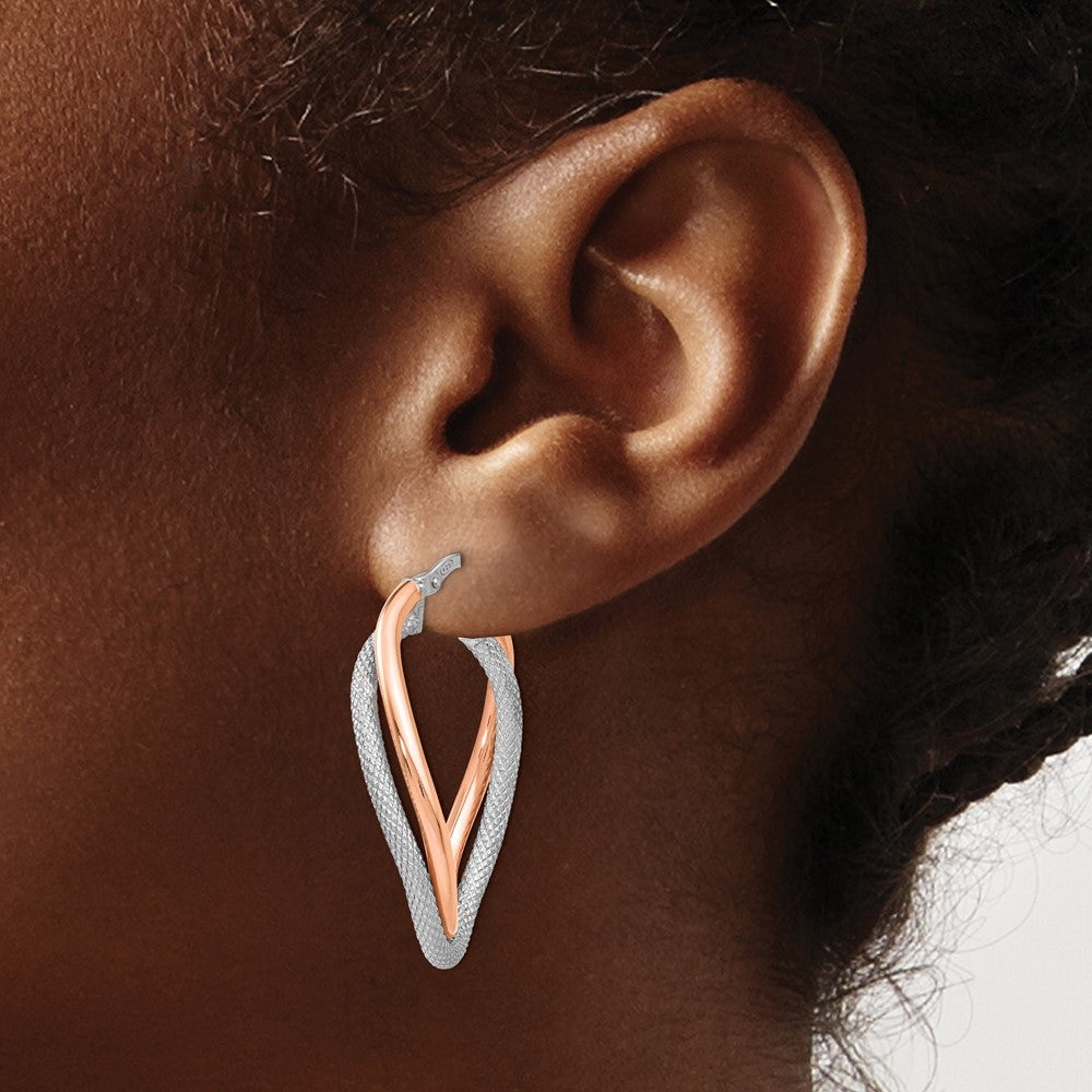 Sterling Silver Rose-Tone Textured Hoop Earrings