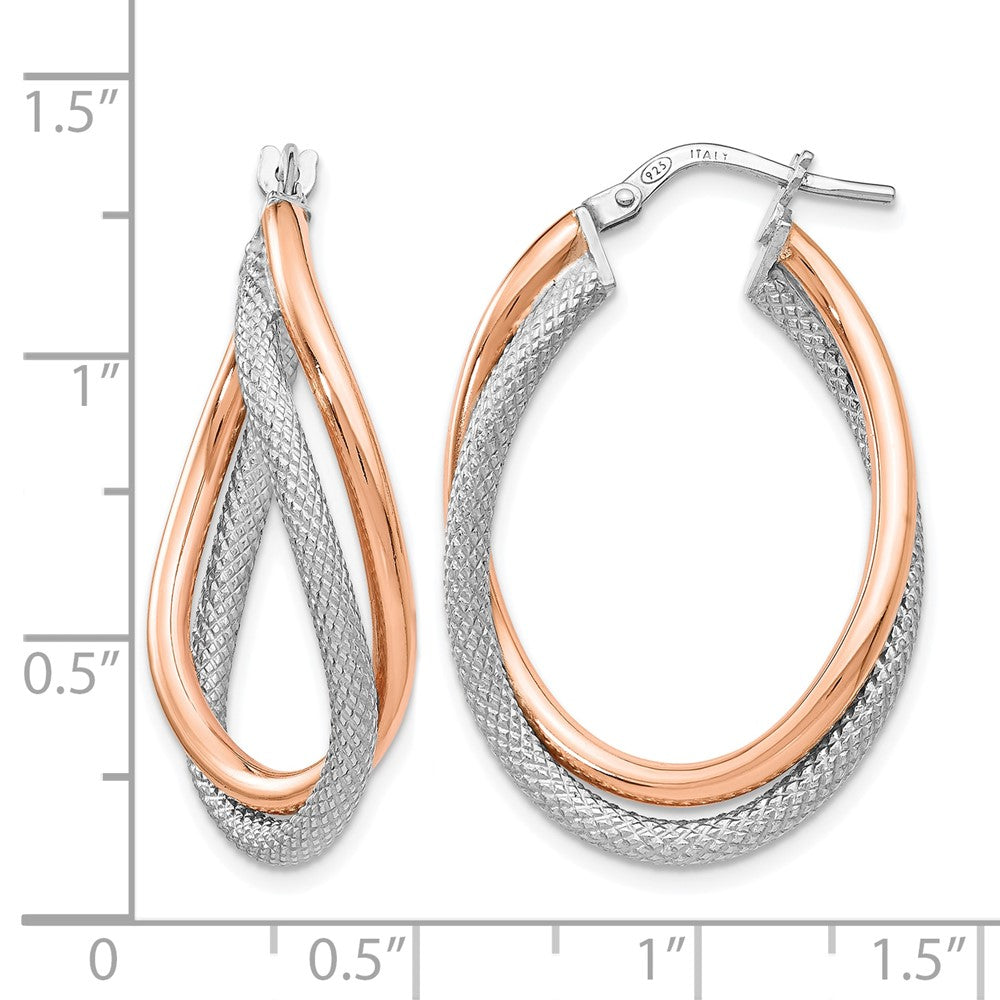 Sterling Silver Rose-Tone Textured Hoop Earrings
