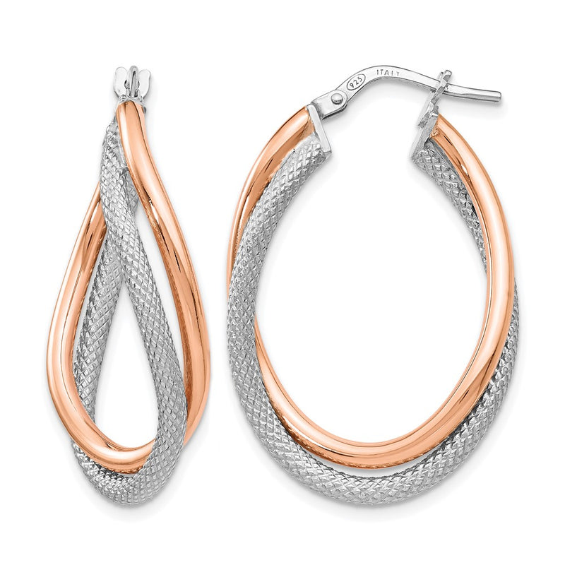 Sterling Silver Rose-Tone Textured Hoop Earrings