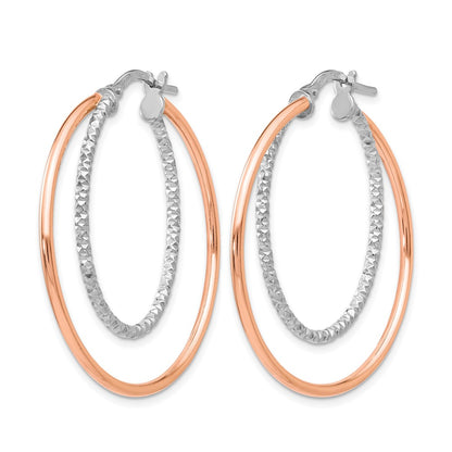 Sterling Silver Rose-Tone D/C Hoop Earrings