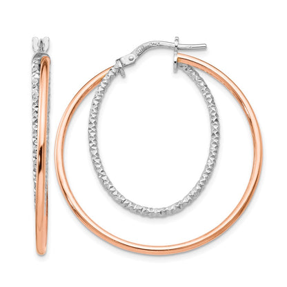 Sterling Silver Rose-Tone D/C Hoop Earrings