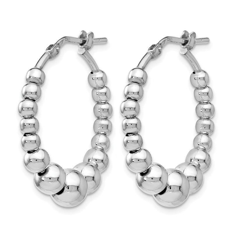 Sterling Silver Polished Beaded Hoop Earrings