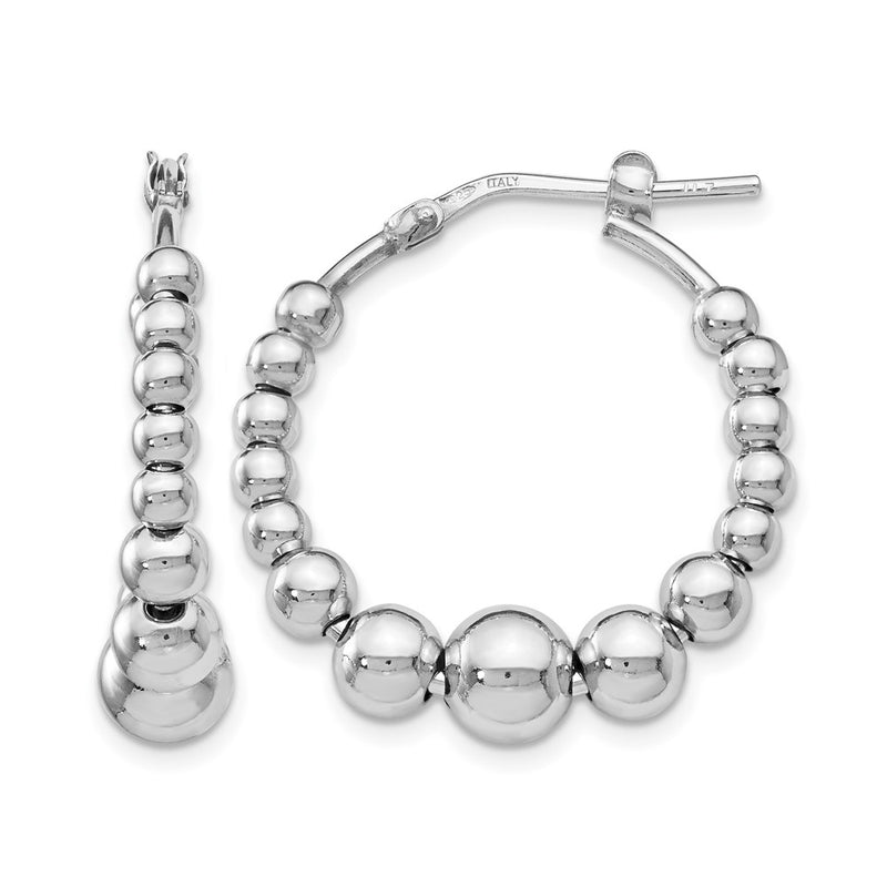 Sterling Silver Polished Beaded Hoop Earrings