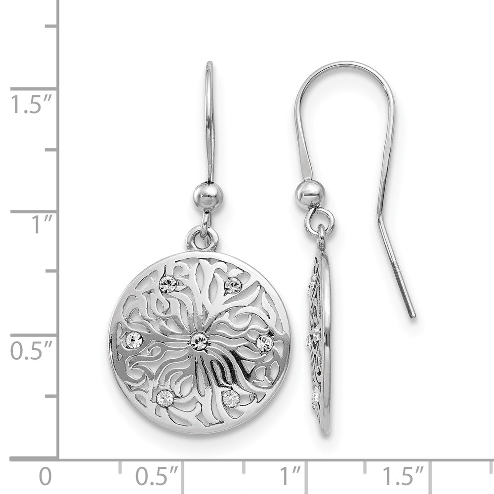 Sterling Silver Rh Plated Polished Cz Dangle Earrings