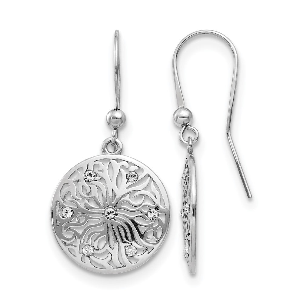 Sterling Silver Rh Plated Polished Cz Dangle Earrings