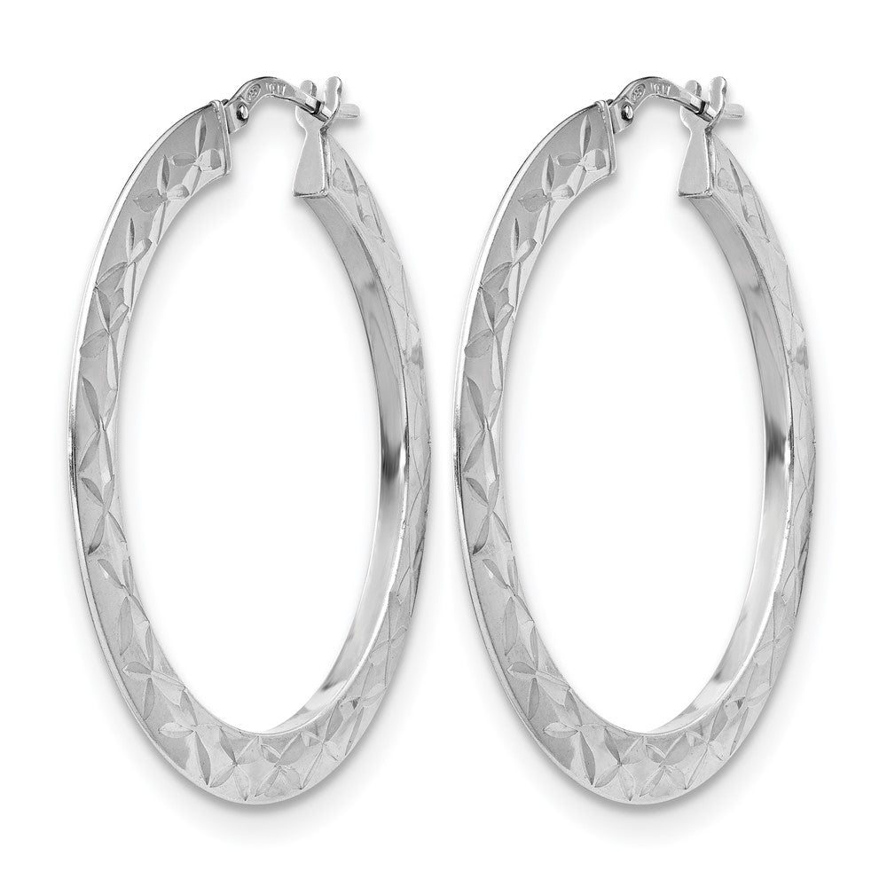 Sterling Silver Rh Plated Polished & D/C Hoop Earrings