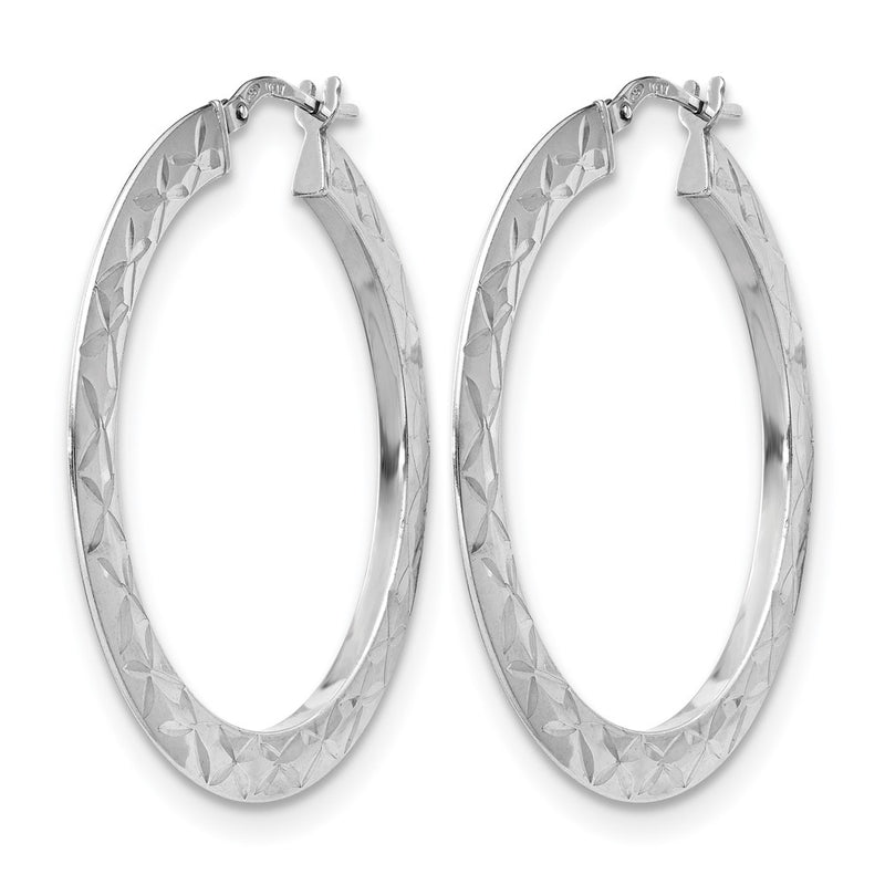 Sterling Silver Rh Plated Polished & D/C Hoop Earrings