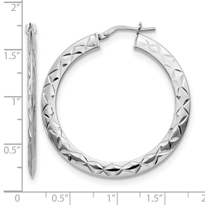 Sterling Silver Rh Plated Polished & D/C Hoop Earrings