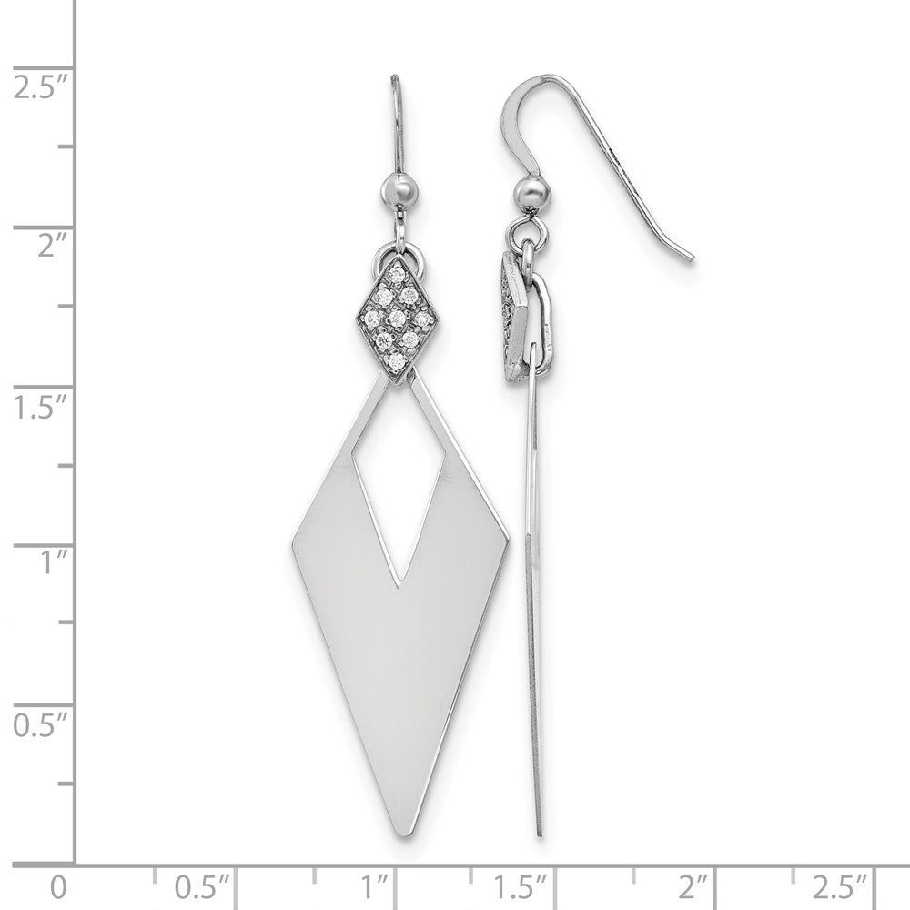 Sterling Silver Rh Plated Polished Crystal Diamond Shape Dangle Ea