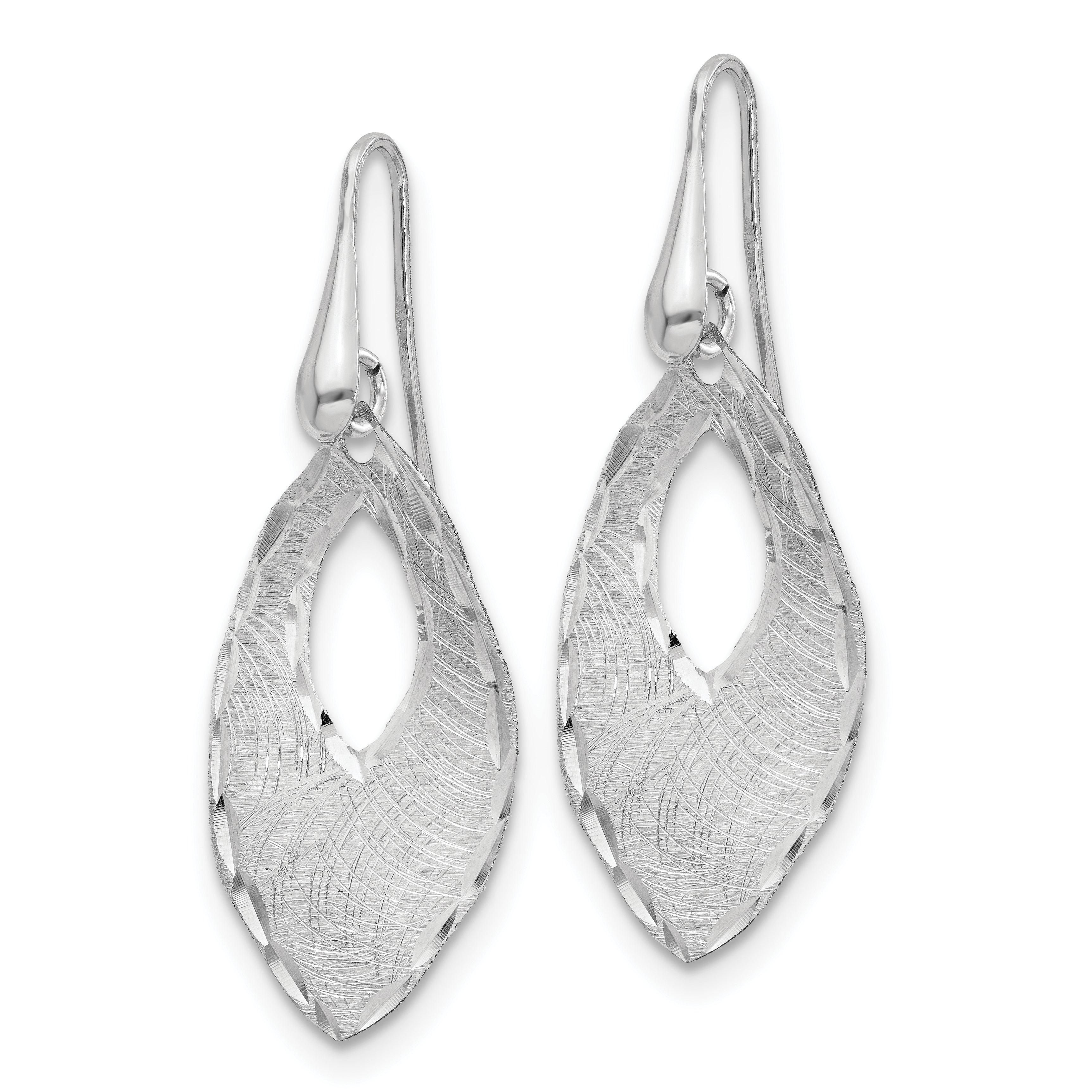 Sterling Silver Ss Rh Plated Textured & D/C Dangle Shepherd Hook Earrings
