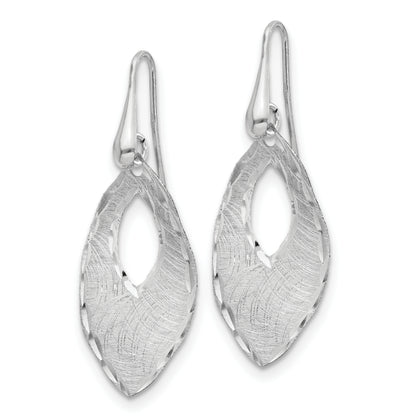 Sterling Silver Ss Rh Plated Textured & D/C Dangle Shepherd Hook Earrings