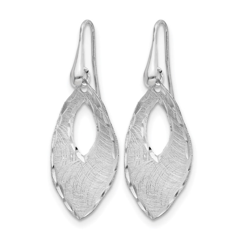 Sterling Silver Ss Rh Plated Textured & D/C Dangle Shepherd Hook Earrings