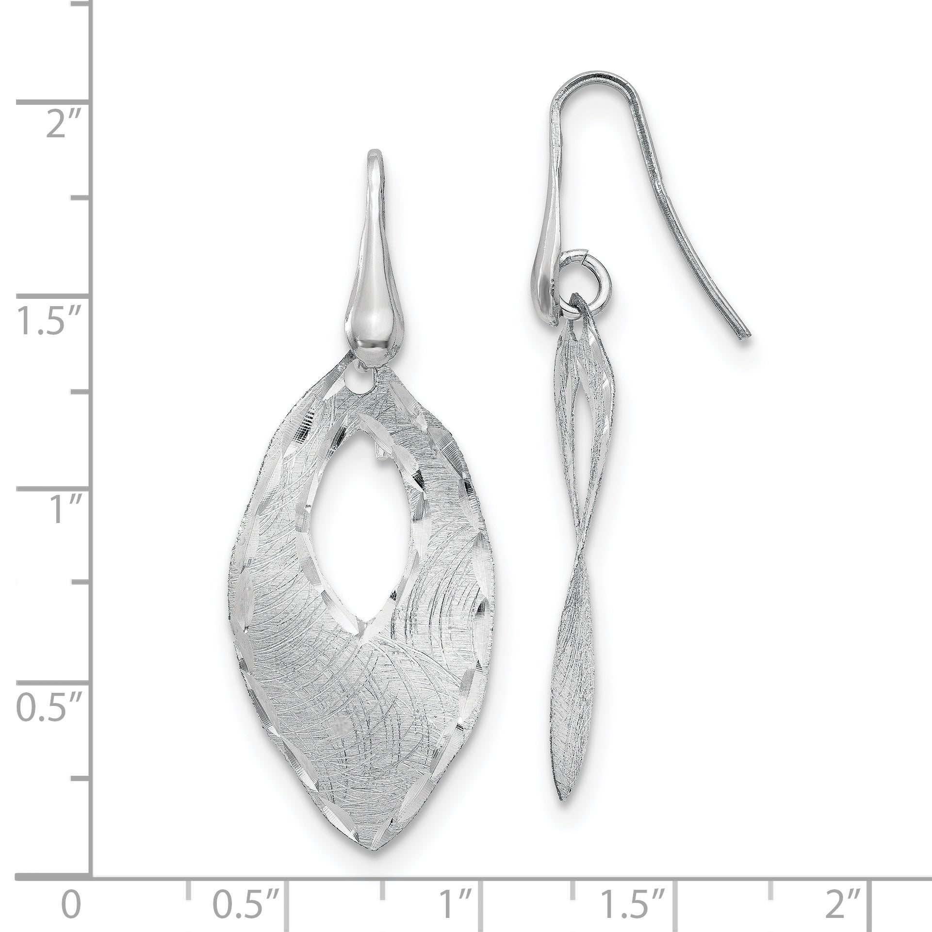 Sterling Silver Ss Rh Plated Textured & D/C Dangle Shepherd Hook Earrings
