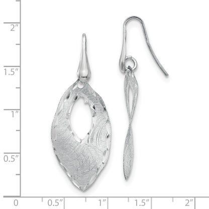 Sterling Silver Ss Rh Plated Textured & D/C Dangle Shepherd Hook Earrings