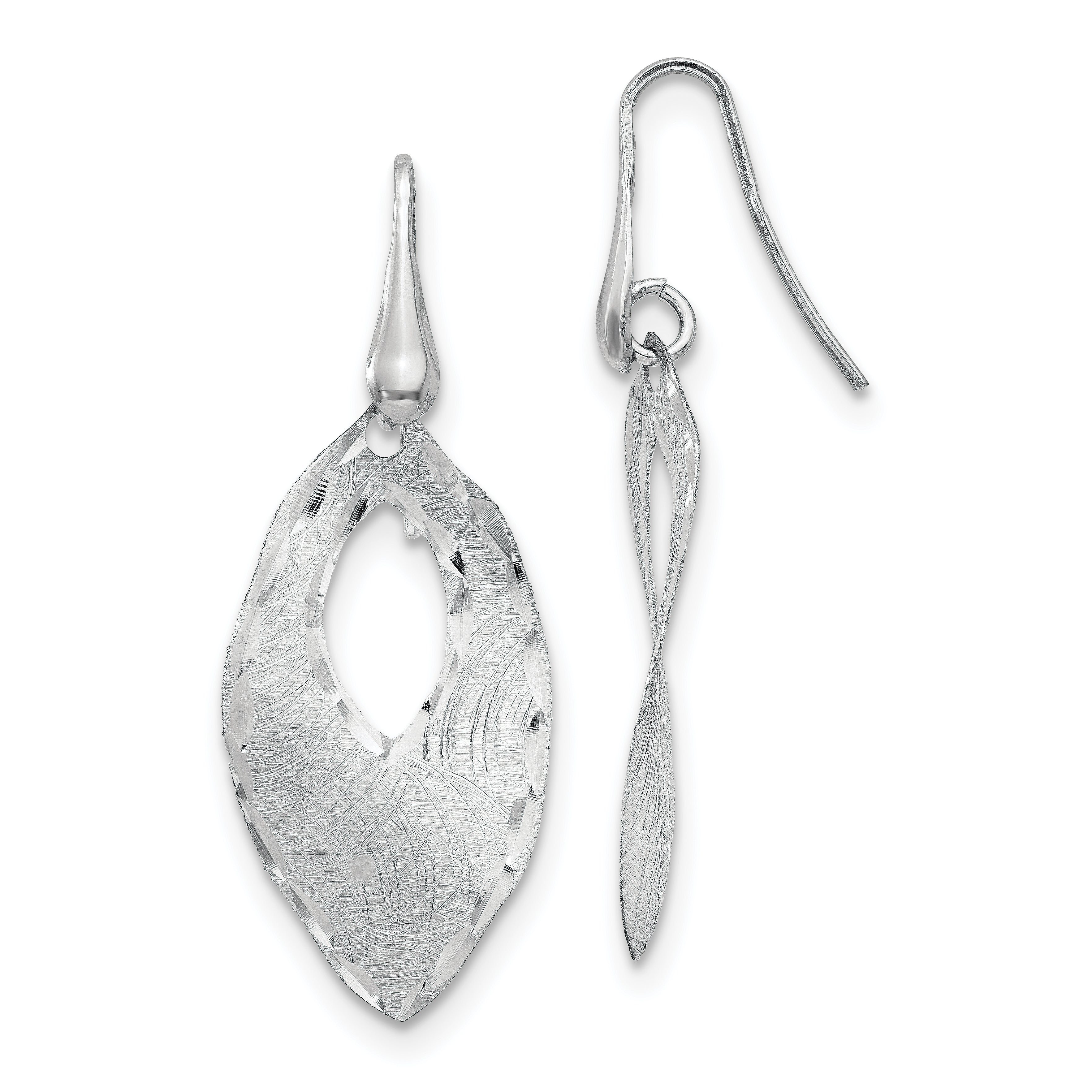 Sterling Silver Ss Rh Plated Textured & D/C Dangle Shepherd Hook Earrings