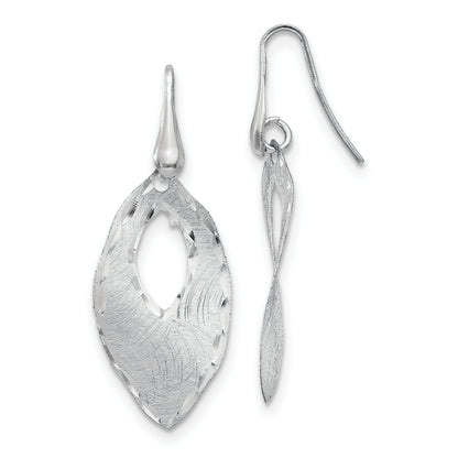 Sterling Silver Ss Rh Plated Textured & D/C Dangle Shepherd Hook Earrings