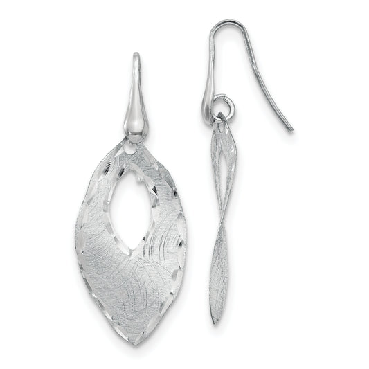Sterling Silver Ss Rh Plated Textured & D/C Dangle Shepherd Hook Earrings