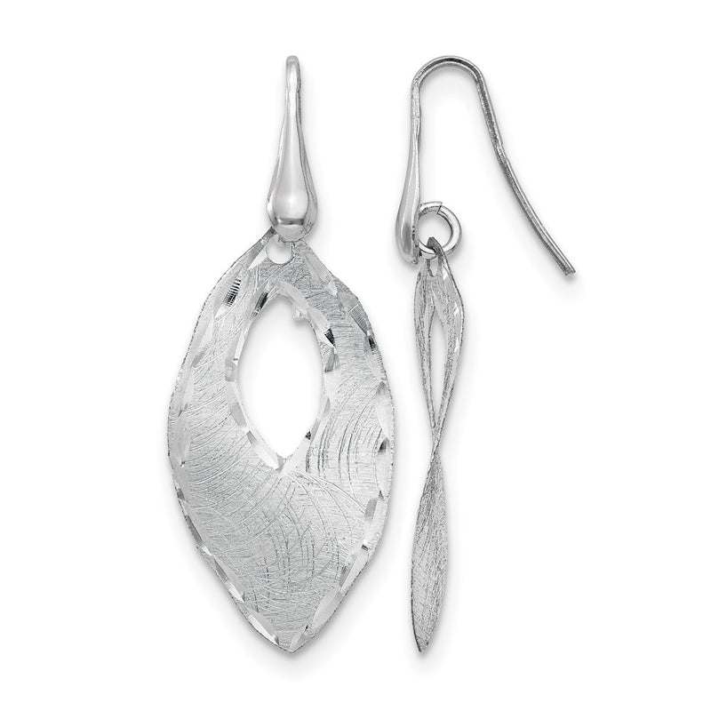 Sterling Silver Ss Rh Plated Textured & D/C Dangle Shepherd Hook Earrings
