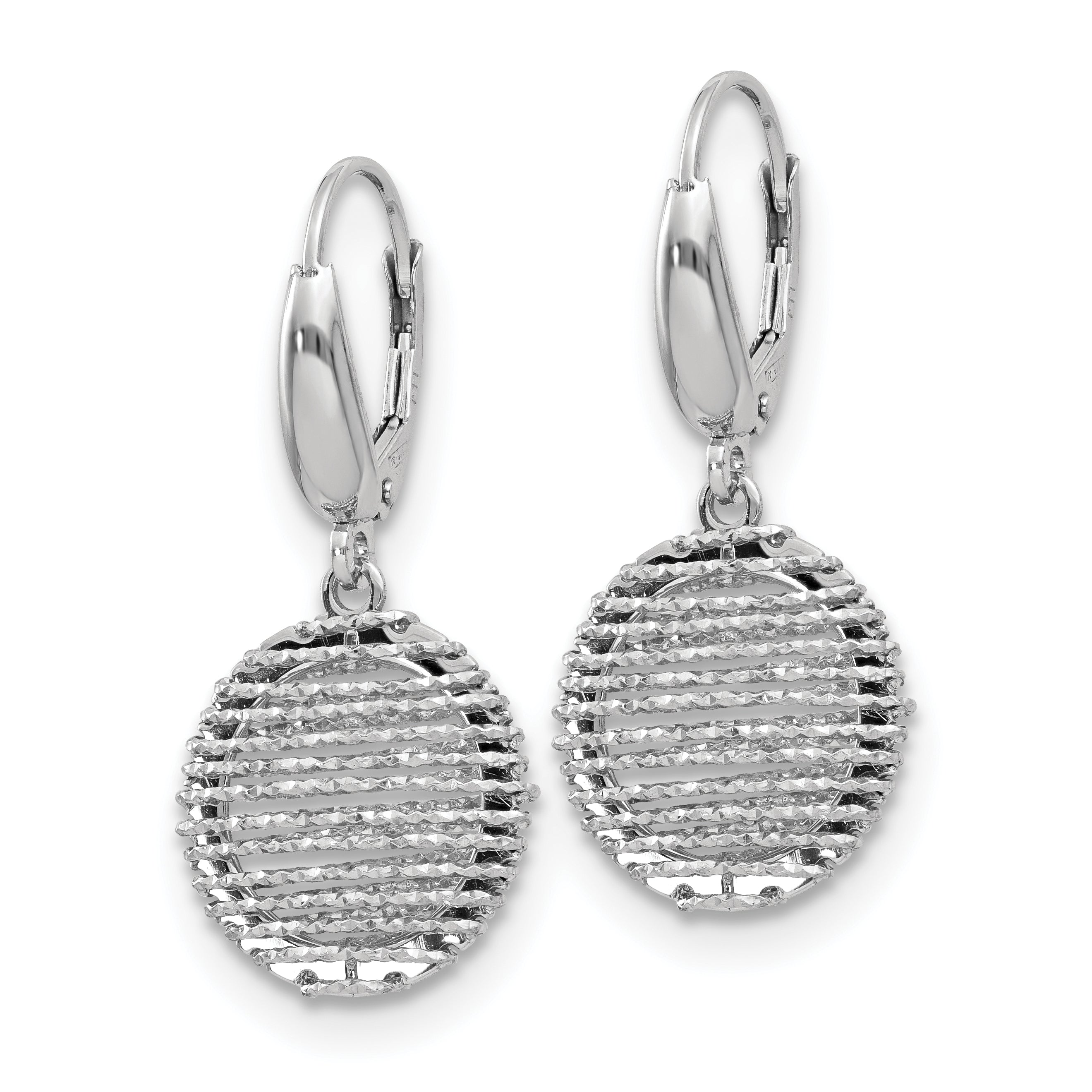 Sterling Silver Ss Rh Plated Polished D/C Open Center Leverback Earrings