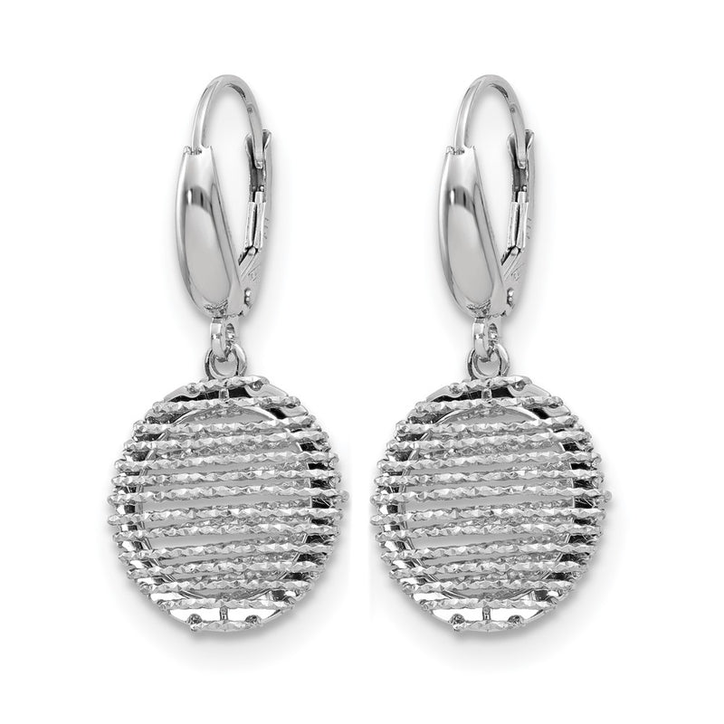 Sterling Silver Ss Rh Plated Polished D/C Open Center Leverback Earrings