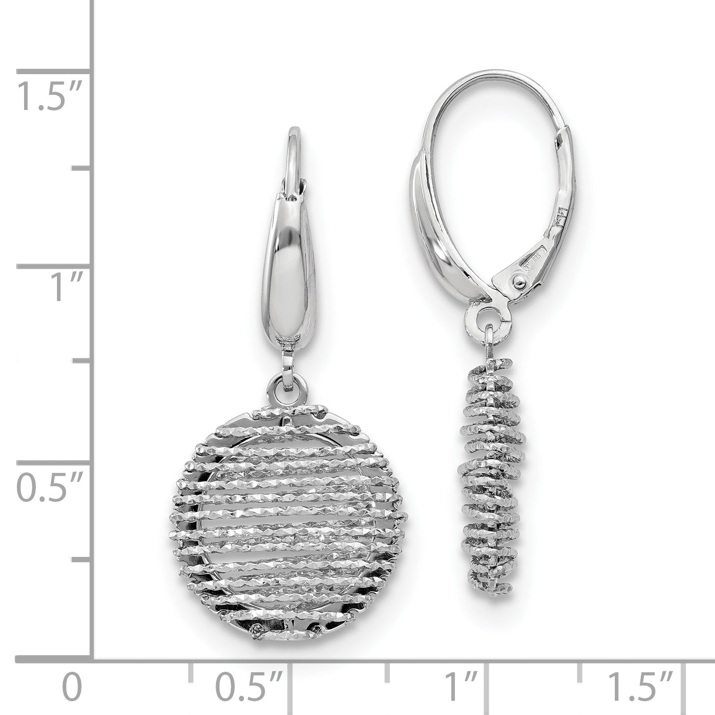 Sterling Silver Ss Rh Plated Polished D/C Open Center Leverback Earrings