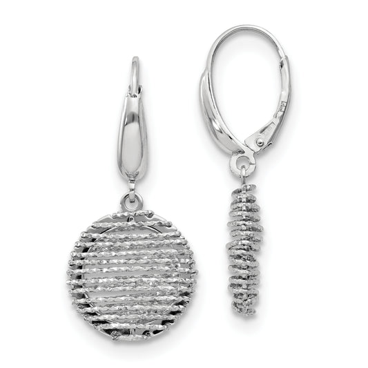 Sterling Silver Ss Rh Plated Polished D/C Open Center Leverback Earrings