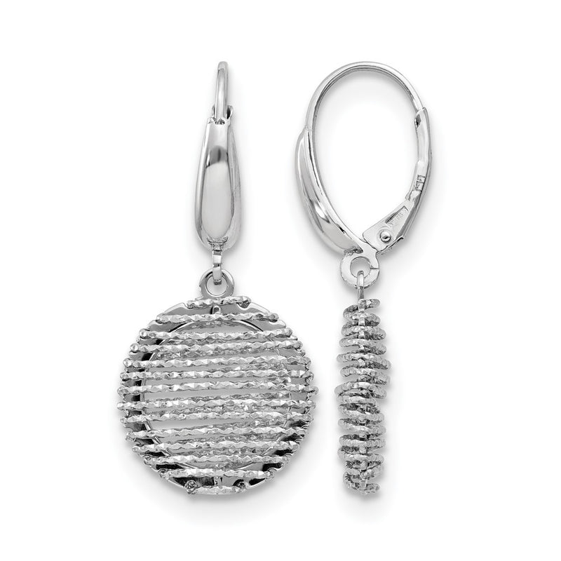 Sterling Silver Ss Rh Plated Polished D/C Open Center Leverback Earrings