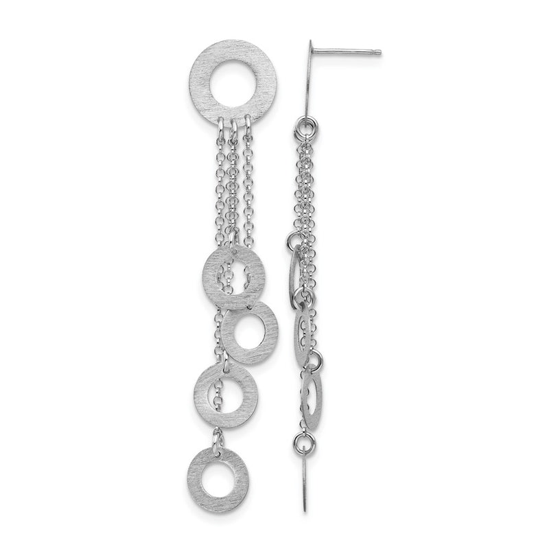 Sterling Silver Rhodium Brushed & Polished Post Dangle Earrings