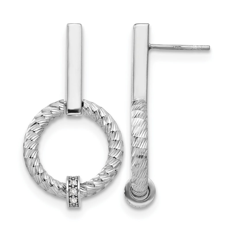 Sterling Silver Polished Cz Diamond-Cut Post Dangle Earrings