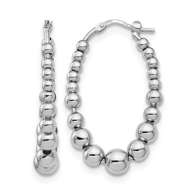 Sterling Silver Polished Beaded Hoop Earrings
