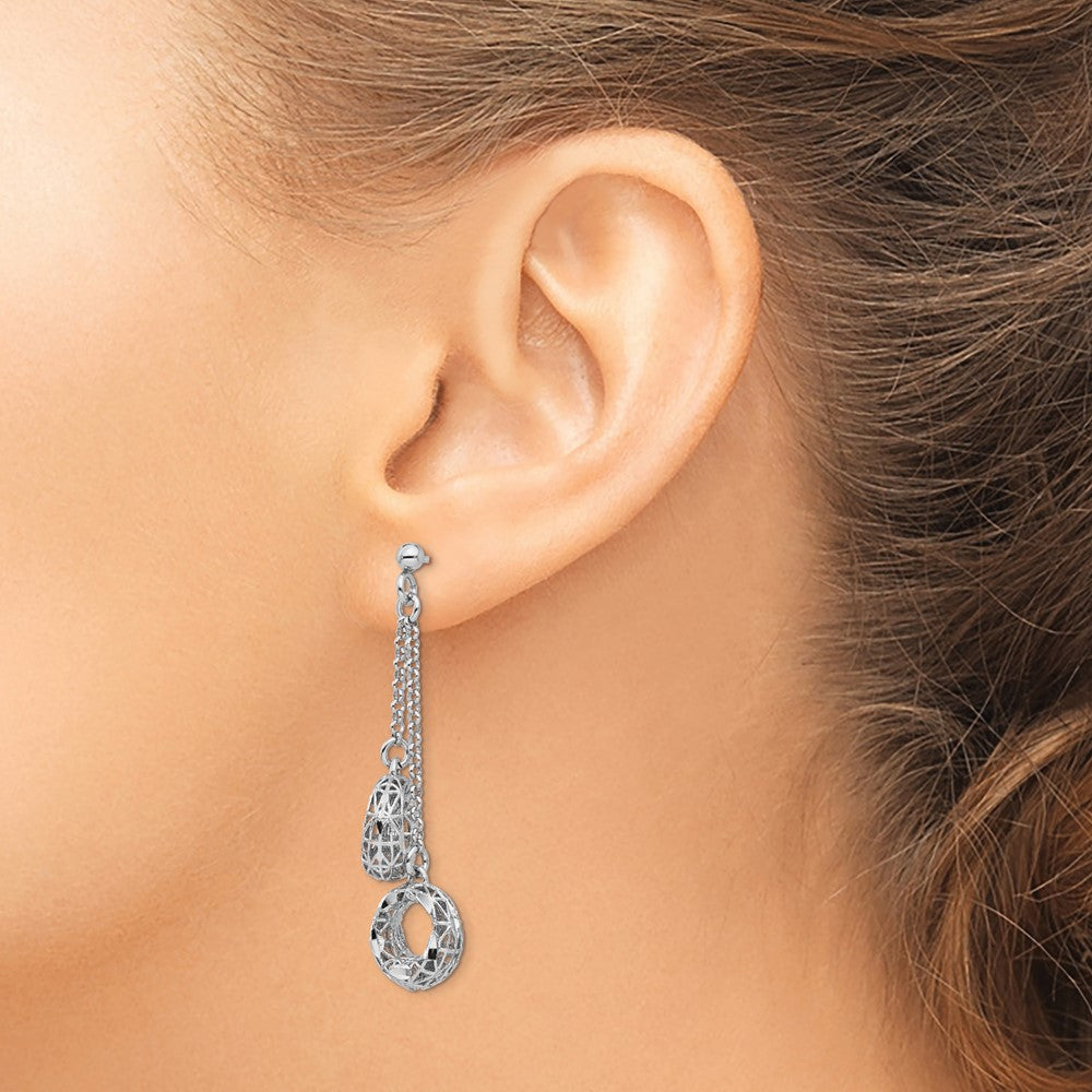Sterling Silver Polished D/C Circle Dangle Earrings