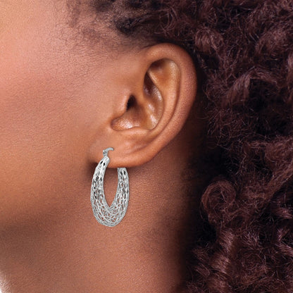 Sterling Silver Polished D/C Oval Hoop Earrings