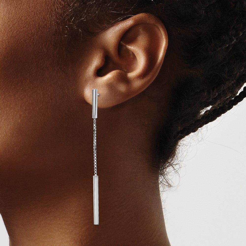 Sterling Silver Rhod Plat Polished Bar Post Dangle Earrings