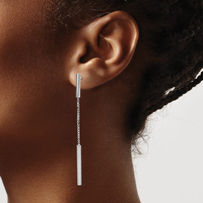 Sterling Silver Rhod Plat Polished Bar Post Dangle Earrings