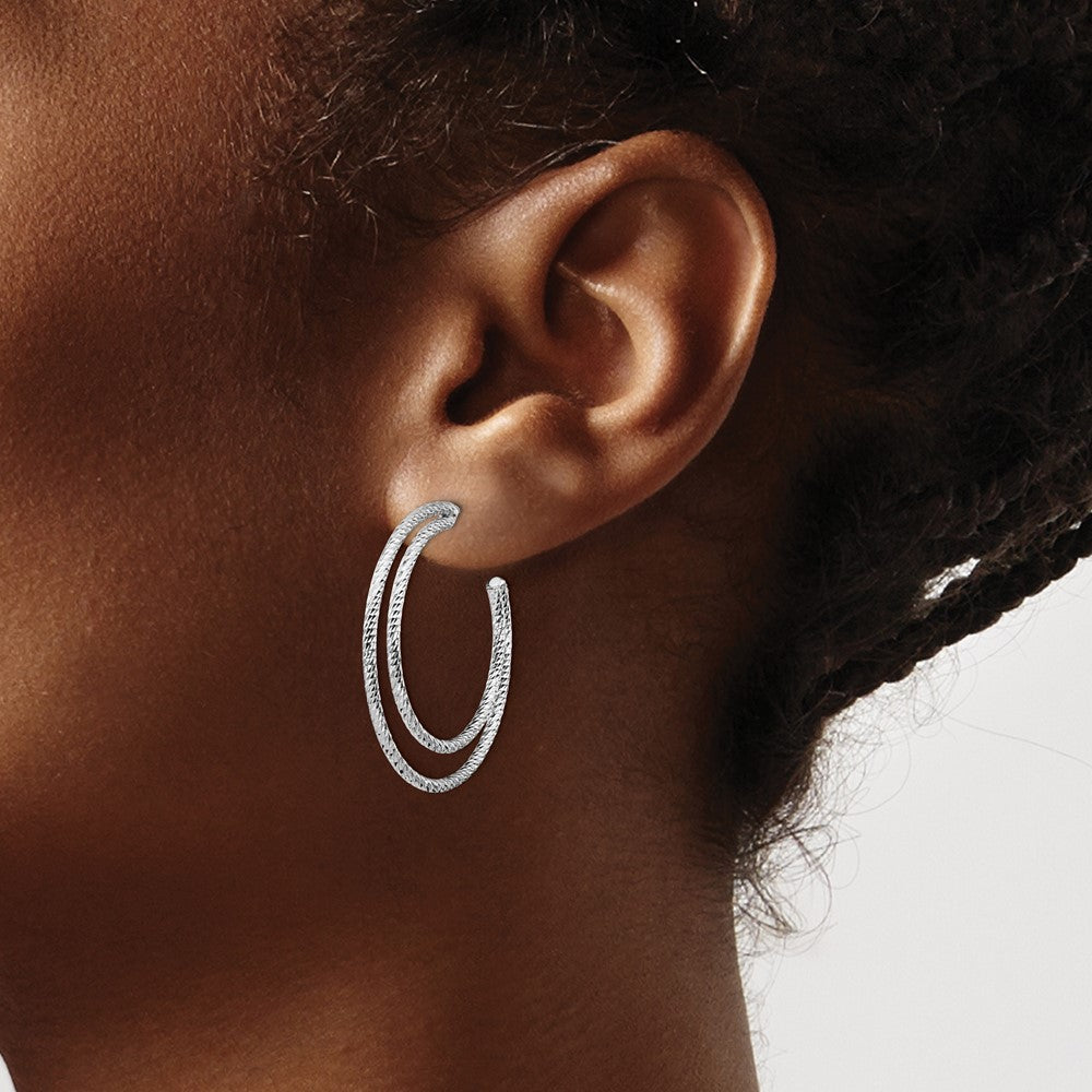 Sterling Silver Rhodium Plated D/C Hoop Earrings