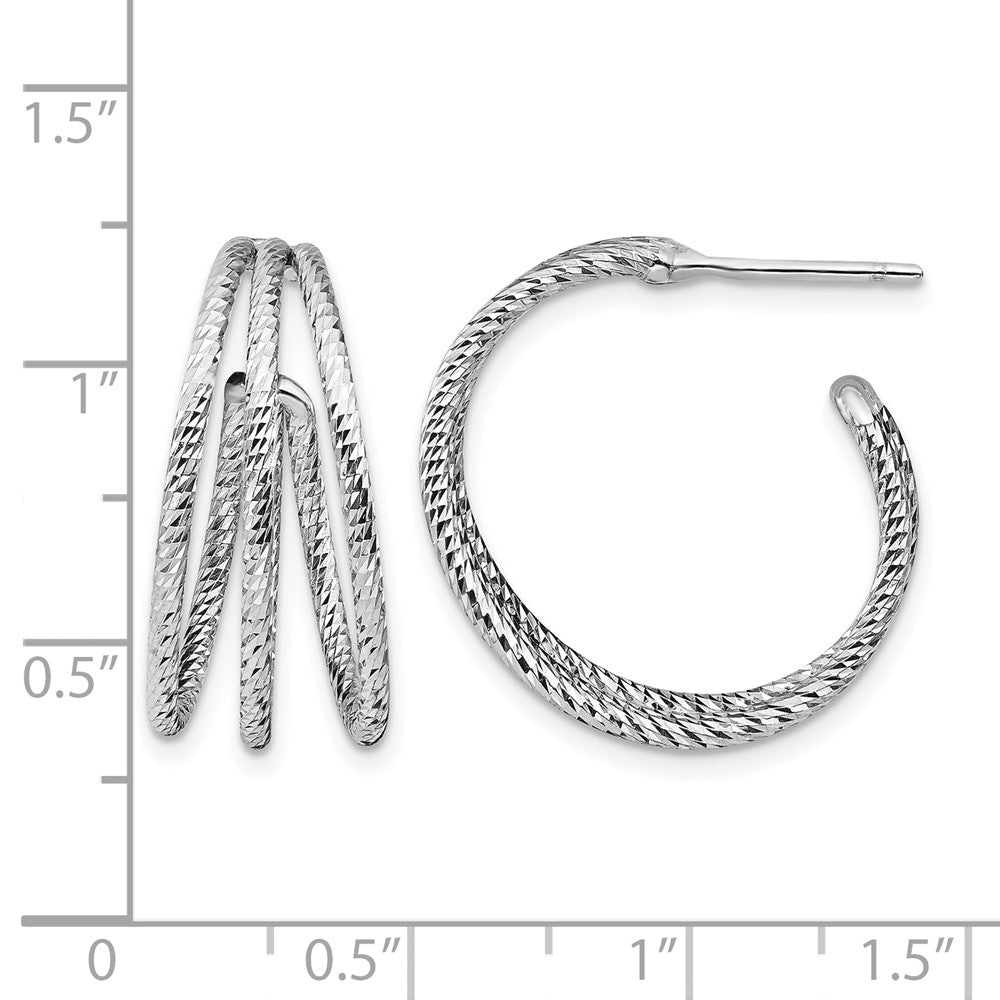 Sterling Silver Rhodium Plated D/C J Hoop Earrings