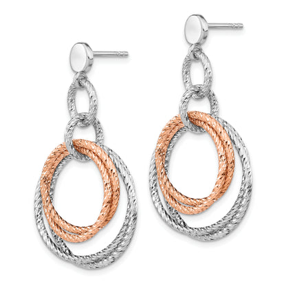Sterling Silver Rose Gold Plated Rh D/C Post Dangle Earring
