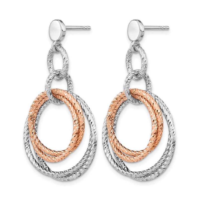 Sterling Silver Rose Gold Plated Rh D/C Post Dangle Earring