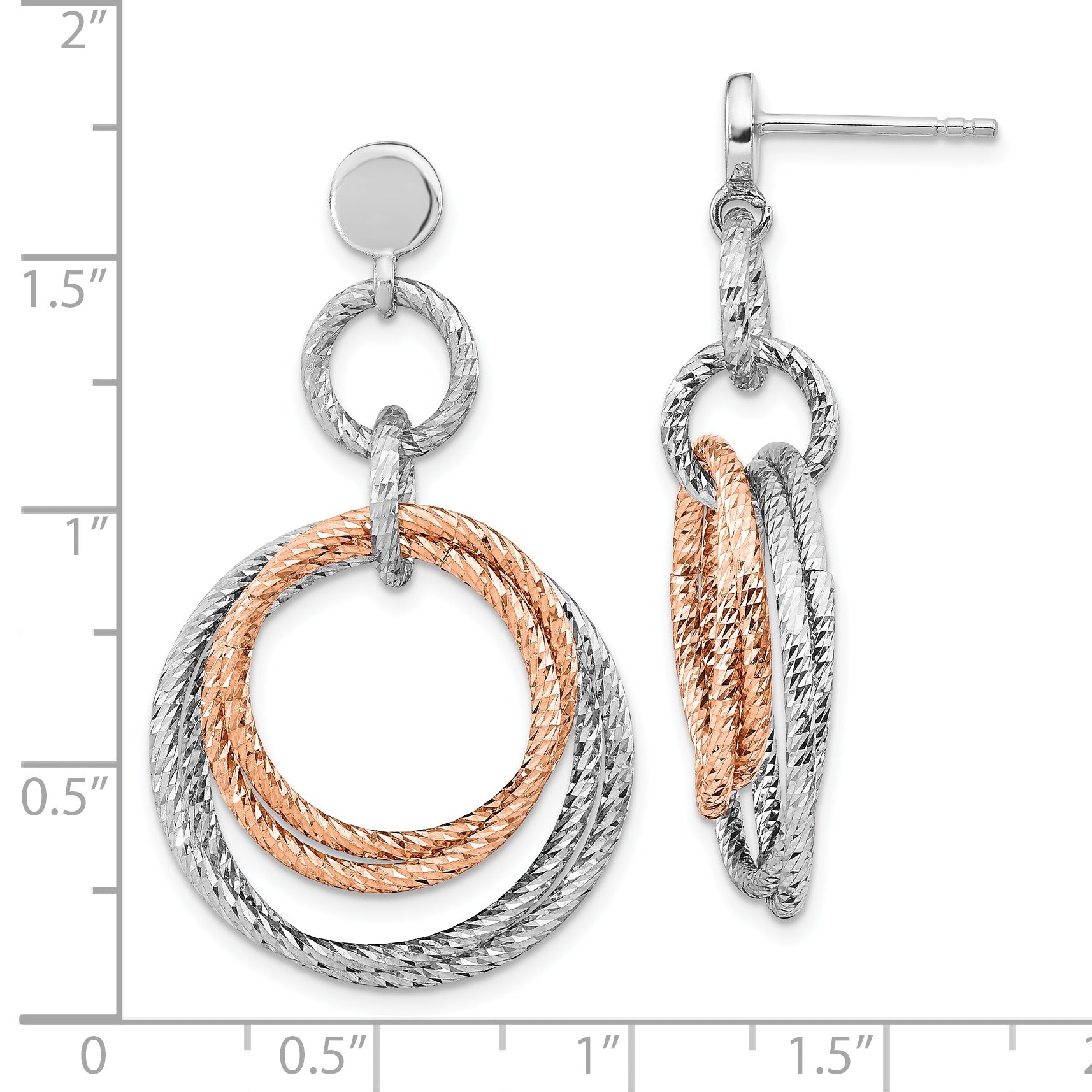 Sterling Silver Rose Gold Plated Rh D/C Post Dangle Earring
